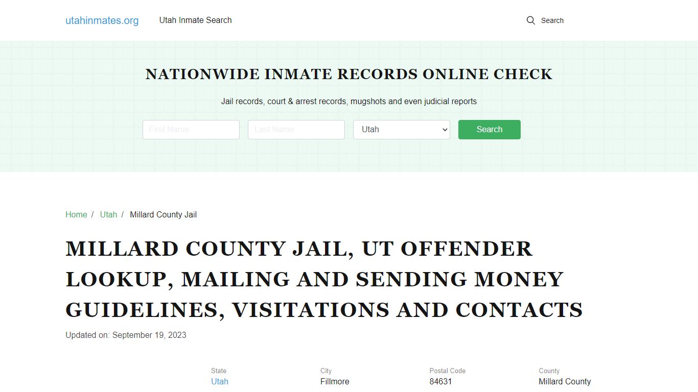 Millard County Jail, UT: Incarcerated Inmate Search, Visitations, Contacts